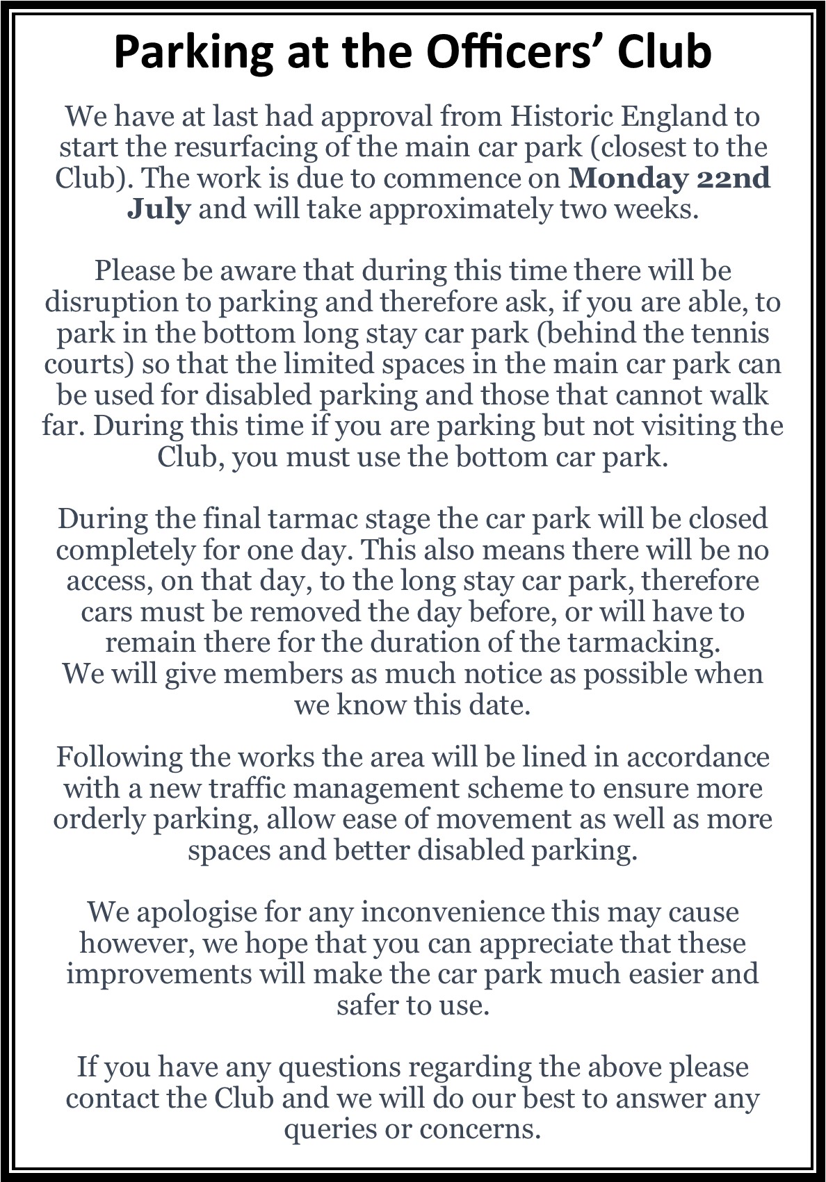 Parking Notice The Colchester Officers ClubThe Colchester Officers Club   Parking Notice 